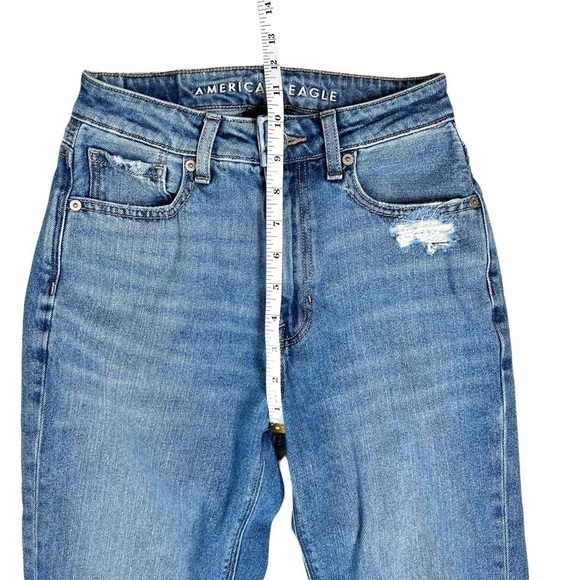 American Eagle Outfitters AEO Distressed High Waisted Mom Blue Jeans Size 00 - Picture 12 of 15